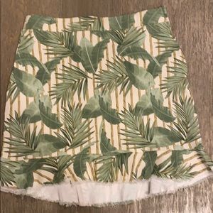 Kai Cream Leaf Print Ruffled Denim Mini Skirt